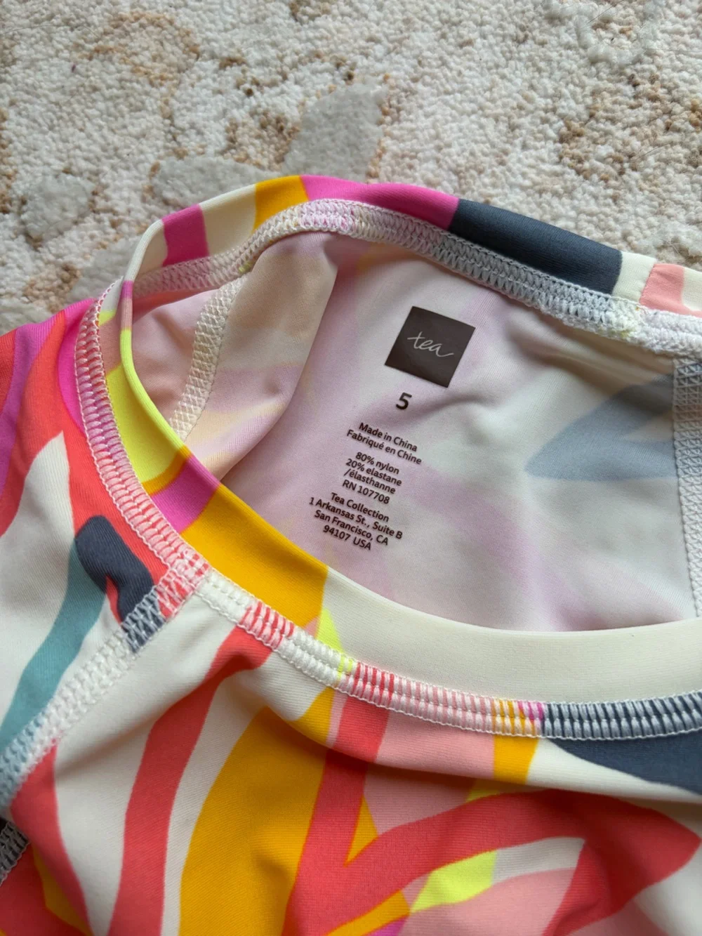 Colorful Floral Print Tea Collection Short Sleeve Rash Guard Top